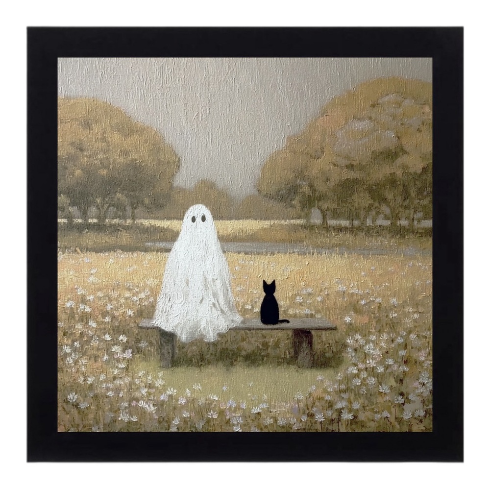 Ghost & Black Cat Halloween Wall Art